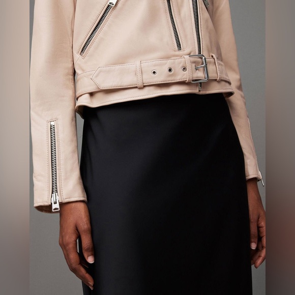 AllSaints Balfern Belted Hem Leather Biker Jacket - Very Light Pink - Picture 3 of 9
